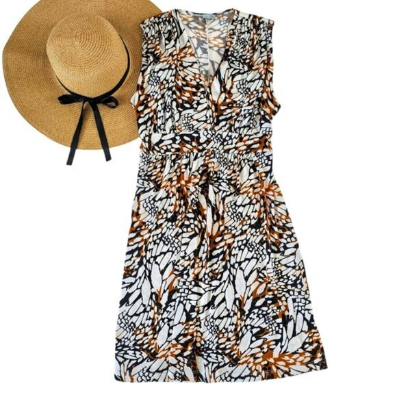 Veronica M. Women's Mini Dress Size Large Brown Black Sleeveless V-Neck Stretch - Picture 13 of 13